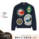 高田賢三（KENZO）男士深藍(lán)色棉質(zhì)標(biāo)簽圖案刺繡針織衫 FD6 5PU414 3BF 77 XL禮物款