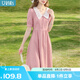 艾蓓怡（I BELIEVE YOU）法式粉色蕾絲娃娃領(lǐng)泡泡短袖連衣裙子女2024夏季新款修身顯瘦氣質(zhì) 海天霞粉 M