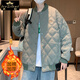 冰隱菱形格加厚保暖外套男棉服男冬季棒球服棉服潮牌美式街頭痞帥炸街 高品質(zhì)-淺綠色 [夾棉] 加厚 XL 120-140斤