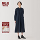 無(wú)印良品（MUJI）女式 棉 長(zhǎng)袖連衣裙 女裝 裙子 春季 長(zhǎng)裙 純棉 BC2KVA4A 深藏青色 L (165/88A)