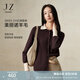 玖姿·安娜蔻赫本風(fēng)撞色假兩件翻領(lǐng)美麗諾羊毛針織衫女2024冬款 咖啡 M