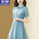 羅蒙（ROMON）高級(jí)感優(yōu)雅時(shí)尚減齡襯衫連衣裙女2024夏新款氣質(zhì)收腰肌理感a字裙 藍(lán)色 XL 【建議130-145斤】