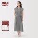 無(wú)印良品（MUJI） 女式強捻法國袖連衣裙女裝裙子長(cháng)裙25年夏季連身裙 BC2LMC5S 黑色格紋 S (155/80A)