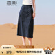 香影a字工裝半身裙女2025夏裝新款藏青中長抽繩氣質高腰開叉裙子 藏青 L
