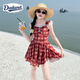 Dudant國際品牌女童泳衣裙夏季2025新款兒童連體游泳衣中大童高顏值泳裝 酒紅色 120 cm