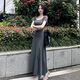 瑜尚臻品法式修身連衣裙顯瘦短袖氣質(zhì)長裙女高級(jí)感收腰包臀赫本風(fēng)A字長裙 M 【適合90-105斤】