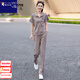 啄木鳥(niǎo)冰絲薄款運(yùn)動(dòng)套裝女夏季2025新款洋氣上檔次休閑時(shí)尚兩件套 淺咖色短袖兩件套  2XL 120-130斤