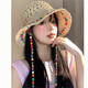 妙奕嘉草帽帽子防曬帽女遮陽帽太陽帽漁夫帽夏季2025新款時(shí)尚洋氣大帽檐 多巴胺泫雅風(fēng)彩色珠鏈條草帽