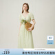 范思藍(lán)恩綠色薄荷曼波風(fēng)格林系氣質(zhì)通勤高腰修身短袖連衣裙子女 冬季梨 S