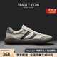 皓頓（HAUT TON）男鞋休閑鞋頭層牛皮德訓鞋簡約運動跑步板鞋2025新品軟底鞋子男 白灰色 40 【適合運動鞋41碼】