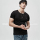 續點(diǎn) 短袖t恤男圓領(lǐng)夏修身健身緊身運動(dòng)韓版休閑棉質(zhì)純色打底彈力汗衫 黑色 升級精梳棉 XL 碼128-138斤左右修身版型