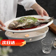 野鴿蠟燭加熱爐會所創(chuàng)意中式保溫菜盤高檔酒店飯店明爐餐具可加熱魚盤 天宇暖魚爐-白瓷 14英寸