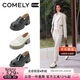 康莉（COMELY）牛皮厚底樂福鞋女25年春經(jīng)典復(fù)古圓頭中跟一腳蹬單鞋 經(jīng)典黑 37 