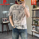 皮爾卡丹（pierre cardin）冰絲棉麻短袖t恤男夏季2025新款圓領(lǐng)青年個(gè)性印花修身休閑半袖男 1203卡其色 XL