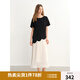 獨(dú)束（DUSHU）大碼女裝撞色拼接假兩件連衣裙2025夏季新品設(shè)計(jì)感減齡氣質(zhì)裙 赫本黑（短袖） 2XL （尺碼：4）