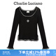 Charlie Luciano標識針織緊身毛衣秋冬新款喇叭袖上衣圓領小香風cl針織衫女 黑色 S