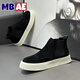 MBAE品牌高幫板鞋男鞋2025秋冬季新款牛皮高幫休閑鞋子男一腳蹬馬丁靴 黑色【皮面】-高幫男鞋 42 皮鞋碼
