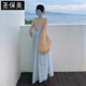 圣保美法式海邊度假藍(lán)色露背吊帶連衣裙子女夏季2025年新款氣質(zhì)沙灘長裙 【藍(lán)色】優(yōu)質(zhì)版 L 碼