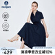 Navigare意大利小帆船短袖連衣裙女士夏季V領(lǐng)修身裙子時尚棉感針織長裙女 藏青 L 碼