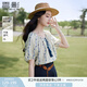 香影波西米亞度假風藍色碎花襯衫女夏2025新款含亞麻圓領(lǐng)上衣小衫 航線藍 襯衫 M 160/84A/95-110斤