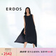 ERDOS【絲錦縐】25夏季寬松A字綁帶設(shè)計無袖小黑裙不規(guī)則裙擺女連衣裙 黑 M 165/84A
