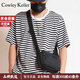 Cowley Keller男士斜挎包帆布單肩包休閑多口袋背包收納通勤包防潑水大容量男包 黑色-高密度防潑水 21*7.5*14.5cm