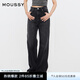 moussy 女裝新品休閑風(fēng)水洗抓紋毛邊直筒牛仔褲010HS611-0680 020黑色 M