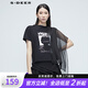 S.DEER圣迪奧夏季潮流個(gè)性女裝時(shí)尚百搭網(wǎng)紗印花T恤S20280150 黑色/91 S 160