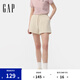 Gap女裝2025夏季新款印花logo抽繩松緊腰針織短褲休閑寬松766095 米色 M (165/66A) 亞洲尺碼