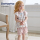 DOMIAMIA兒童家居服寶寶春夏季睡衣女童男童短袖針織肩開(kāi)分體套裝背心套裝 瑞娜花縵 （雙層小花邊荷葉袖） 100