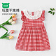 迷你木木屋女童夏季連衣裙小女生夏天純棉可愛(ài)裙子透氣舒適 格子紅  110 