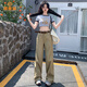 派吉鯊卡其色牛仔褲女小個(gè)子低腰闊腿2025夏季新款顯瘦垂感直筒拖地褲 卡其色褲+腰帶 M