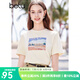 百圖betu女裝夏季新款T恤油畫(huà)風(fēng)景純棉印花圓領(lǐng)寬松T恤女2404T28 杏色 L