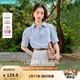 茵曼（INMAN）【純棉】百搭壓褶刺繡翻領(lǐng)襯衫女裝2025夏季新款泡泡袖襯衣上衣 淺藍(lán)色 優(yōu)先發(fā)貨 M