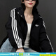 阿迪達(dá)斯（adidas）三葉草男裝女裝 2025春新款運(yùn)動(dòng)服戶外防風(fēng)夾克跑步健身訓(xùn)練外套 黑色/經(jīng)典三條紋/熱銷款 M