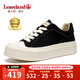楓葉（leaveland）男鞋2025夏季新品簡(jiǎn)約百搭厚底貝殼頭餅干鞋增高軟底休閑板鞋子男 男款-黑色（皮鞋碼） 44
