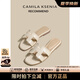 CAMILA KSENIA皮拖鞋女2025新款夏季休閑百搭一字拖時尚平底顯白涼拖鞋沙灘鞋子 杏仁奶油白 38