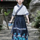 儷韻小屋（LiYunHouSe）男童漢服2024新款套裝男孩演出服中國風(fēng)兒童古裝唐裝馬面裙國學(xué)服 黑色短袖套裝 100 參考體重26-32斤