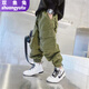 雙魚(yú)兔（SHUAGNYUTU）男童褲子春秋款休閑工裝褲兒童長(cháng)褲中大童男孩秋冬加絨休閑寬松褲 大兜兜軍綠色 單褲 110 建議身高100厘米左右