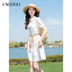 LAGOGO知性柔美白襯衫連衣裙女拉谷谷2025年夏新款輕盈透氣A字裙 本白色 L