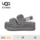 UGG春季女士厚底彈力束帶露趾懶人毛毛鞋 1120876 LGH|燈塔灰色 38
