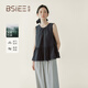 本澀 BSIEE2025年夏季新款純色無袖小衫條紋休閑褲兩件套女士套裝 藏青色 * M