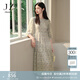 玖姿·安娜蔻浪漫莫奈風(fēng)100%真絲桑蠶絲田園風(fēng)連衣裙女2024夏款 花紋綠 L