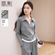 香影假兩件正肩t恤女2026春裝新款休閑拼接翻領(lǐng)收腰長(cháng)袖灰色上衣 中灰 L 165/88A/110-125斤