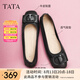 他她（TATA）單鞋女鞋2025夏季新款皮鞋生巧奶油平底軟底不累腳晚晚鞋 黑色[膚感牛皮]-XGJ01 37