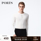 PORTS寶姿男裝毛衣絲絨混紡半開襟鈕扣套頭毛衣男上衣MV9K041DKI001 WHITE M M
