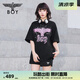 BOY LONDON【暗夜星辰】 秋季情侶款短袖燙鉆粉色老鷹T恤 N01003 黑色 M