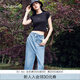 Calvin Klein Jeans春夏女士休閑通勤時尚ck斜角腰開衩毛邊牛仔半身裙J221043 1A4-牛仔藍(lán) 26