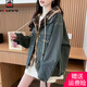 AEMAPE 寬松假兩件連帽牛仔外套女2025新款春秋季短外套女慵懶風(fēng)上衣 復(fù)古藍(lán) M (建議115-130斤)