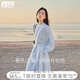 對白國風設計感連衣裙套裝女2025秋新款襯衫半身裙今年流行兩件套 淺水藍 M